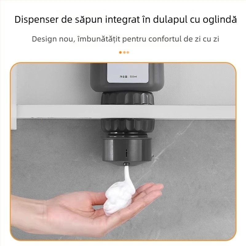 Dispenser cu senzor pentru săpun sub oglindă, dispozitiv ascuns de săpun spumă, plastic; oxidare; stil modern minimalist; senzor