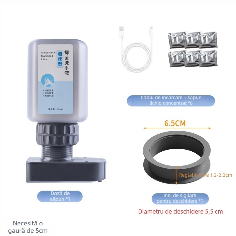 Dispenser cu senzor pentru săpun sub oglindă, dispozitiv ascuns de săpun spumă, plastic; oxidare; stil modern minimalist; senzor