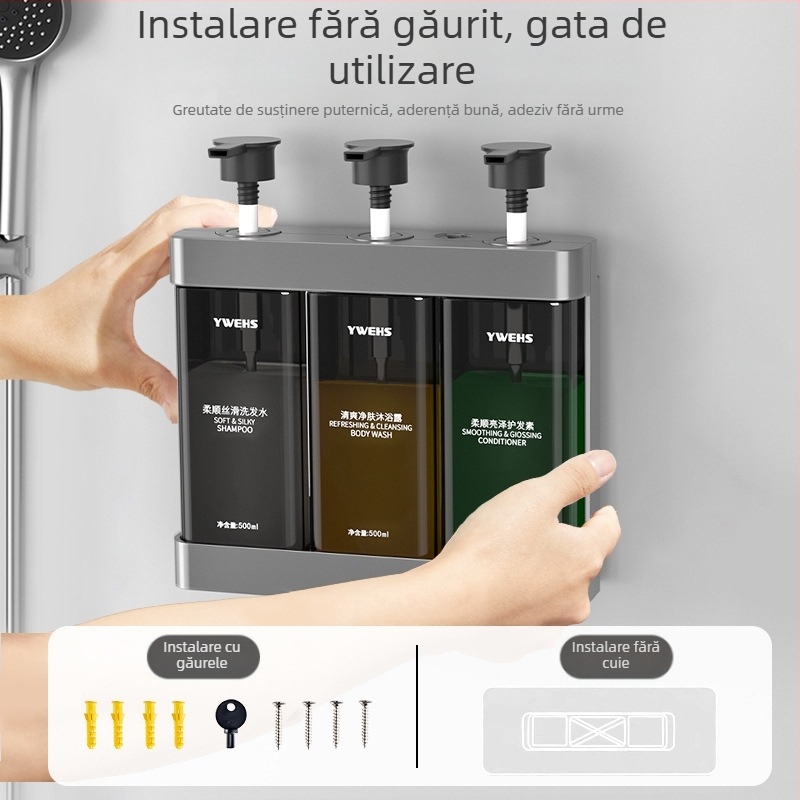 Dozator de perete pentru gel de duș, săpun și dezinfectant — ABS plastic, acționat prin apăsare, fără găuri, 700 g