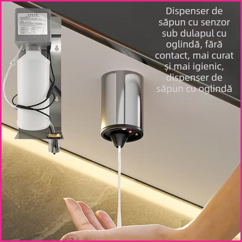 ACEYEA Dozator de săpun cu senzor pentru dulap sub oglindă – alamă cromată, inductiv, stil modern minimalist, 1,2 kg