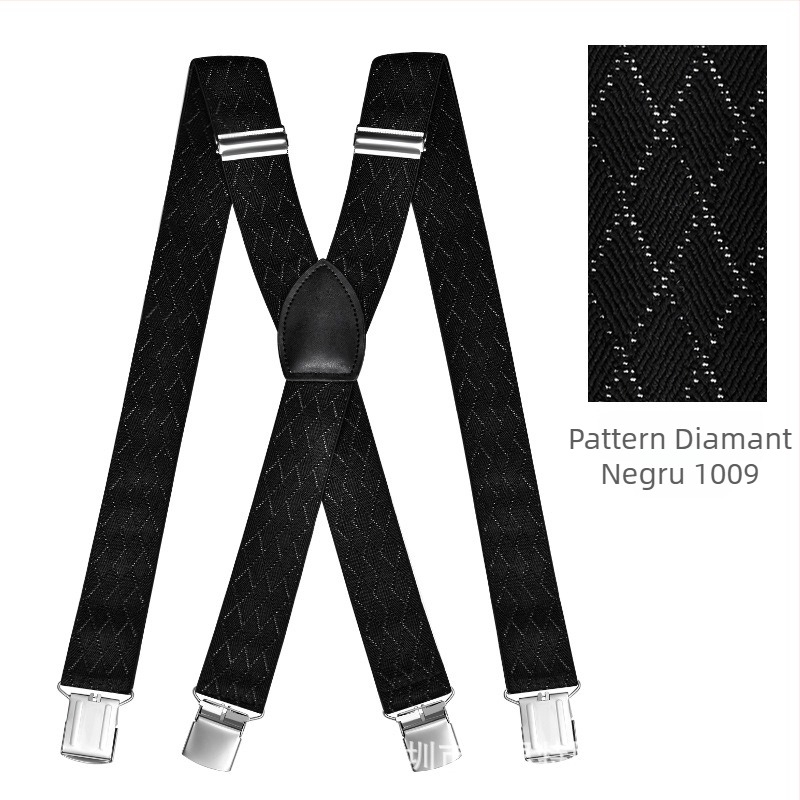 Bretele pentru bărbați cu clipsuri, cruce pe spate, lungime reglabilă, material țesut, 4 clipsuri