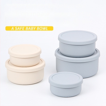 Vas de hrănire pentru bebeluși din silicon, cu capac, rotund, diametru 14–14,9 cm, sigur pentru cuptorul cu microunde