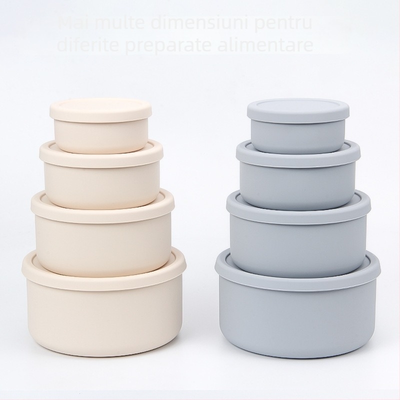 Vas de hrănire pentru bebeluși din silicon, cu capac, rotund, diametru 14–14,9 cm, sigur pentru cuptorul cu microunde
