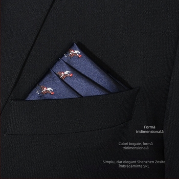 Batistă de buzunar, brodată cu un model de animale desenate, poliester, broderie, model compatibil cu cravată, lățime standard a nodului