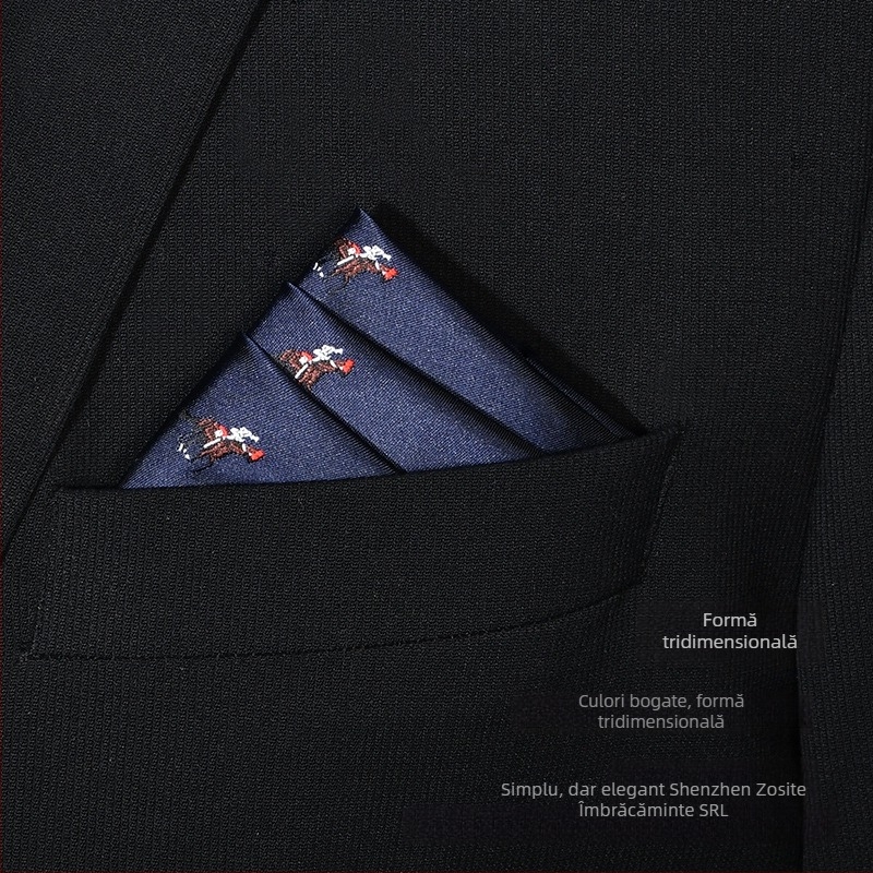 Batistă de buzunar, brodată cu un model de animale desenate, poliester, broderie, model compatibil cu cravată, lățime standard a nodului