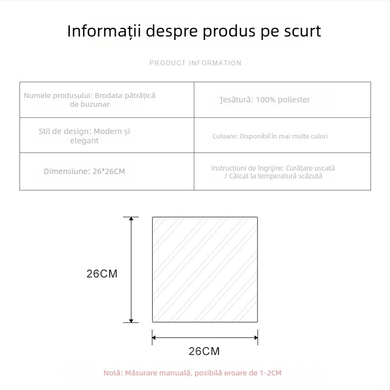 Batistă de buzunar, brodată cu un model de animale desenate, poliester, broderie, model compatibil cu cravată, lățime standard a nodului