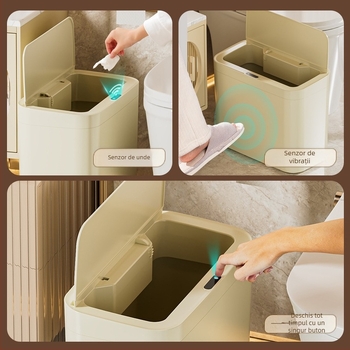 Coș de gunoi inteligent cu deschidere inductivă, 13–17L, PP, pentru living, dormitor, birou, hotel și bucătărie