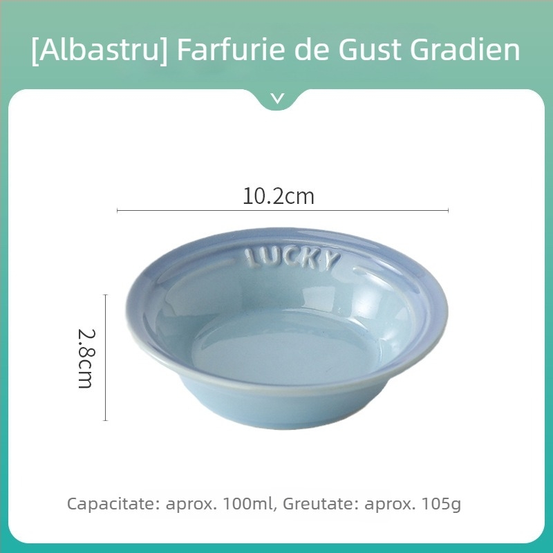 Farfurie rotundă din porțelan, finisaj sub glazură, compatibilă cu microundele, modele multiple, logo imprimat; potrivită pentru sosuri, dips și gustări.