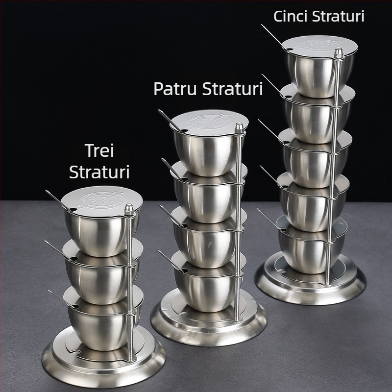 Borcan pentru condimente din oțel inoxidabil, rotativ, cu capac - set de depozitare pentru bucătărie