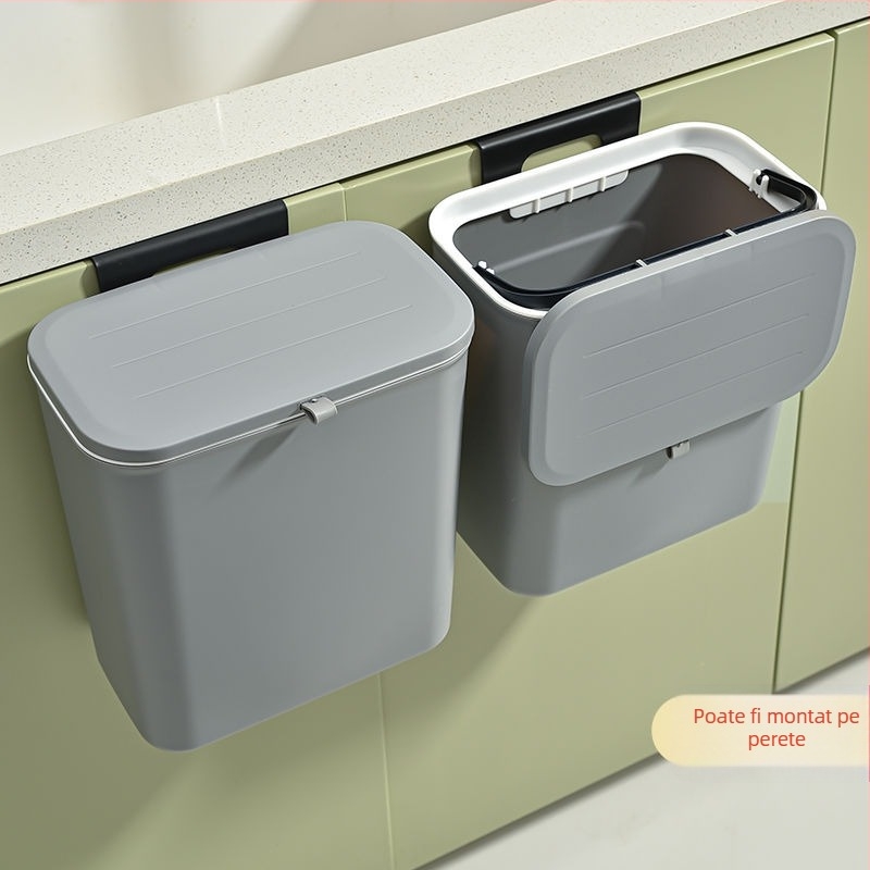 Coș de gunoi de baie montat pe perete, capac basculant, din plastic, formă cilindrică, capacitate până la 4 L