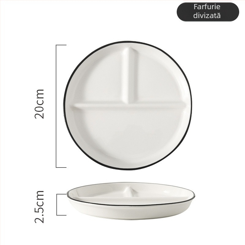 Farfurie porționată din porțelan, cu compartimente, formă neregulată, compatibilă cu microunde, culoare sub glazură, personalizare cu logo