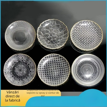 Farfurie de fructe din sticlă, cu textură ciocănită, stil japonez, design simplu