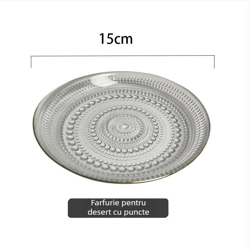 Farfurie de fructe din sticlă, cu textură ciocănită, stil japonez, design simplu