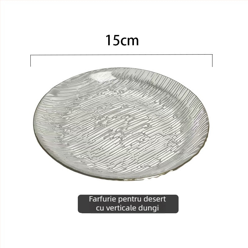 Farfurie de fructe din sticlă, cu textură ciocănită, stil japonez, design simplu