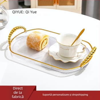 Tavă de ceai din plastic, ovală, cu finisaj placat cu aur, imprimare logo și personalizare