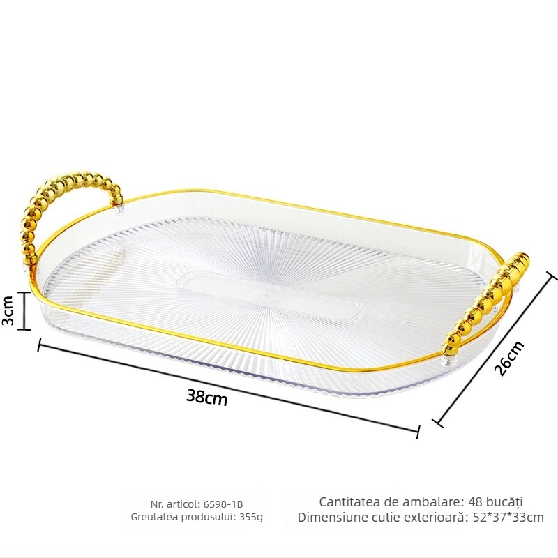 Tavă de ceai din plastic, ovală, cu finisaj placat cu aur, imprimare logo și personalizare