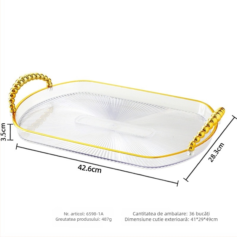 Tavă de ceai din plastic, ovală, cu finisaj placat cu aur, imprimare logo și personalizare