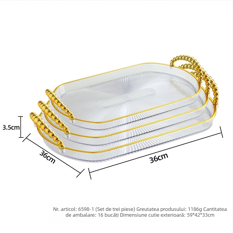 Tavă de ceai din plastic, ovală, cu finisaj placat cu aur, imprimare logo și personalizare
