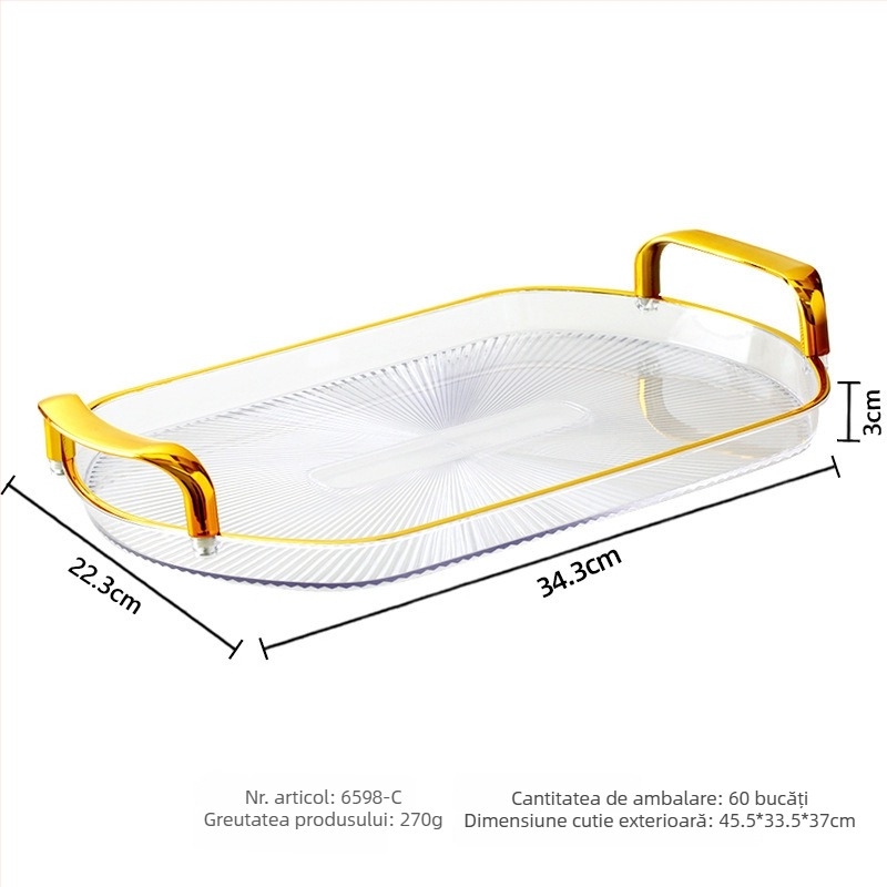 Tavă de ceai din plastic, ovală, cu finisaj placat cu aur, imprimare logo și personalizare