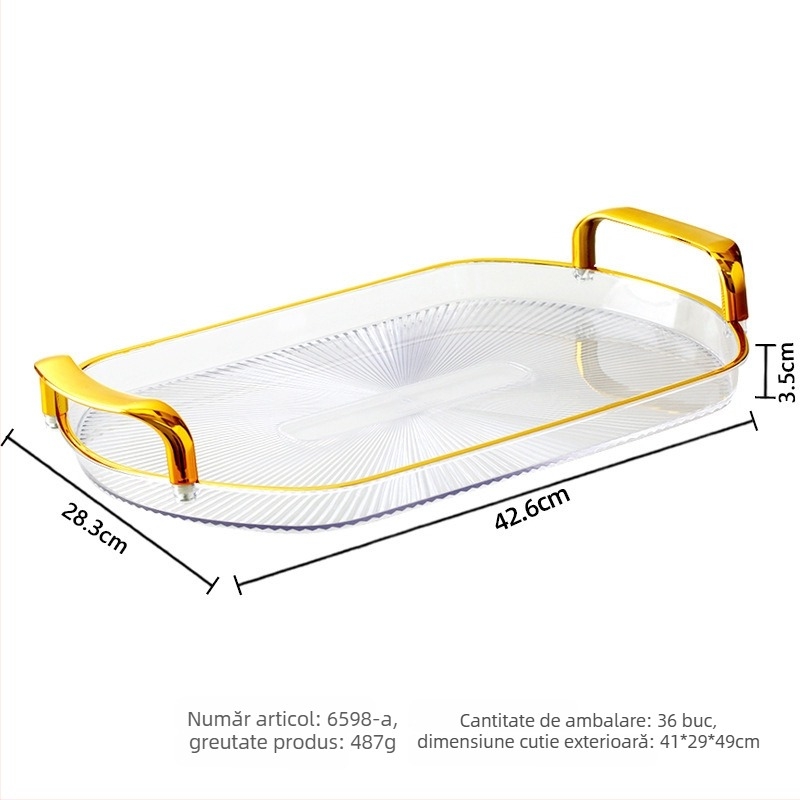 Tavă de ceai din plastic, ovală, cu finisaj placat cu aur, imprimare logo și personalizare