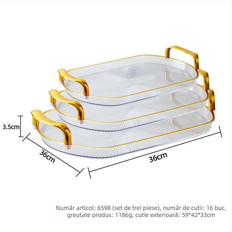 Tavă de ceai din plastic, ovală, cu finisaj placat cu aur, imprimare logo și personalizare