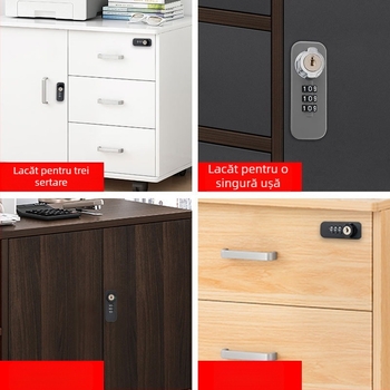 Încuietoare cu combinație pe cadran pentru dulapuri de dosare de birou, cu interblocare în trei, tip numeric, model 666061-11, material: aliaj de zinc + ABS
