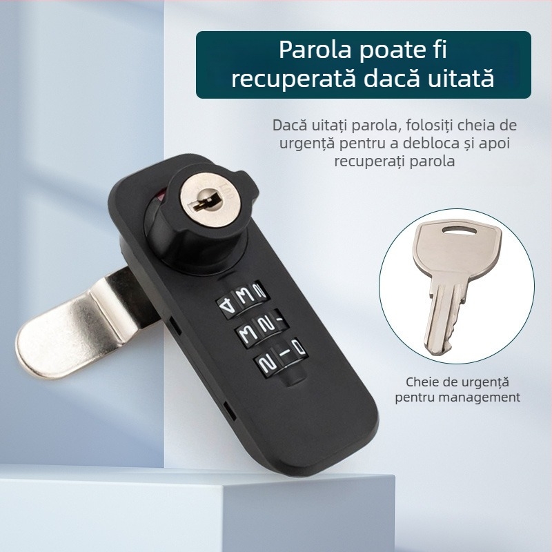 Încuietoare cu combinație pe cadran pentru dulapuri de dosare de birou, cu interblocare în trei, tip numeric, model 666061-11, material: aliaj de zinc + ABS