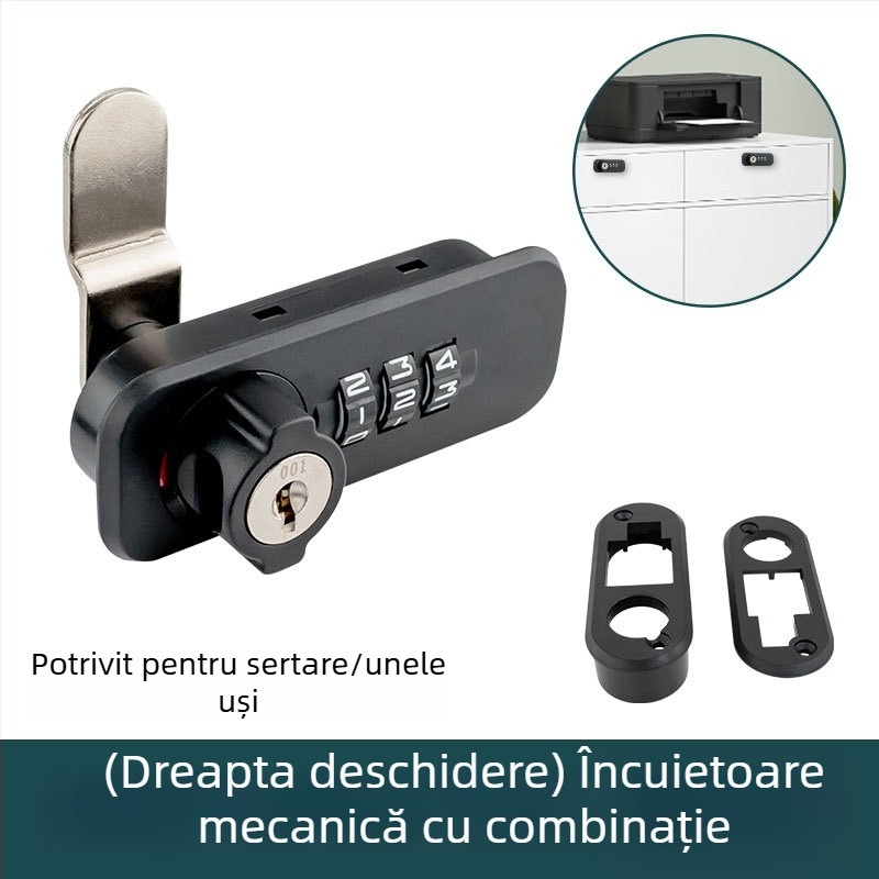 Încuietoare cu combinație pe cadran pentru dulapuri de dosare de birou, cu interblocare în trei, tip numeric, model 666061-11, material: aliaj de zinc + ABS