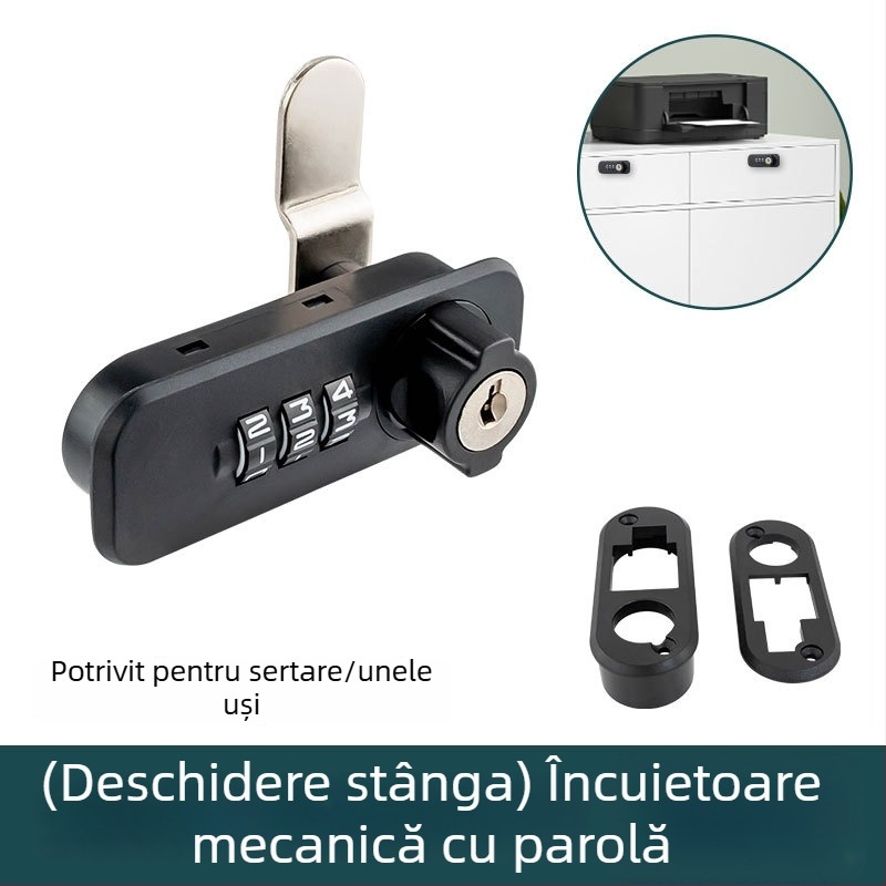 Încuietoare cu combinație pe cadran pentru dulapuri de dosare de birou, cu interblocare în trei, tip numeric, model 666061-11, material: aliaj de zinc + ABS