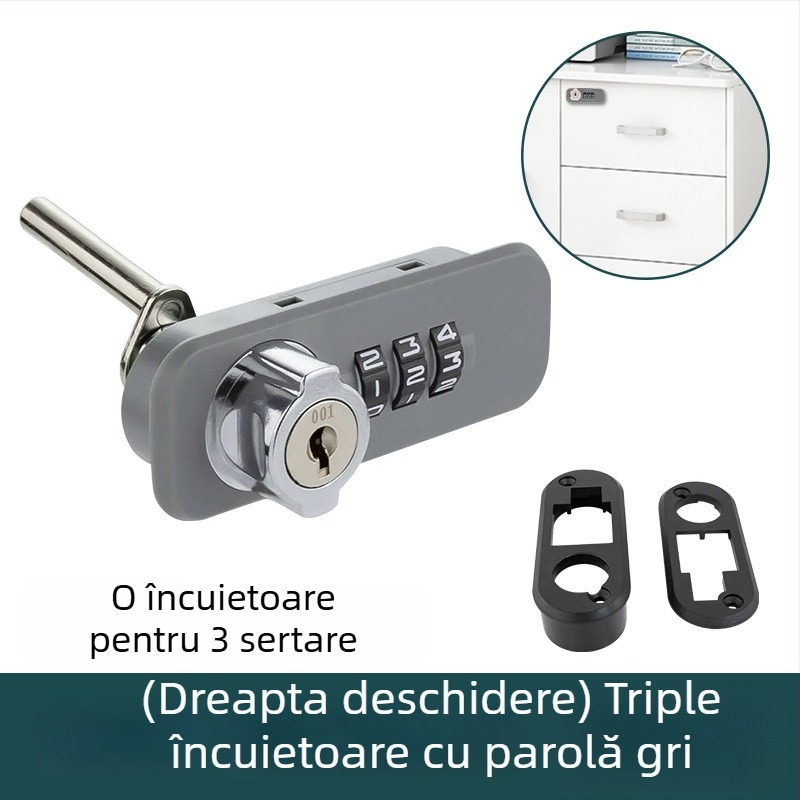 Încuietoare cu combinație pe cadran pentru dulapuri de dosare de birou, cu interblocare în trei, tip numeric, model 666061-11, material: aliaj de zinc + ABS