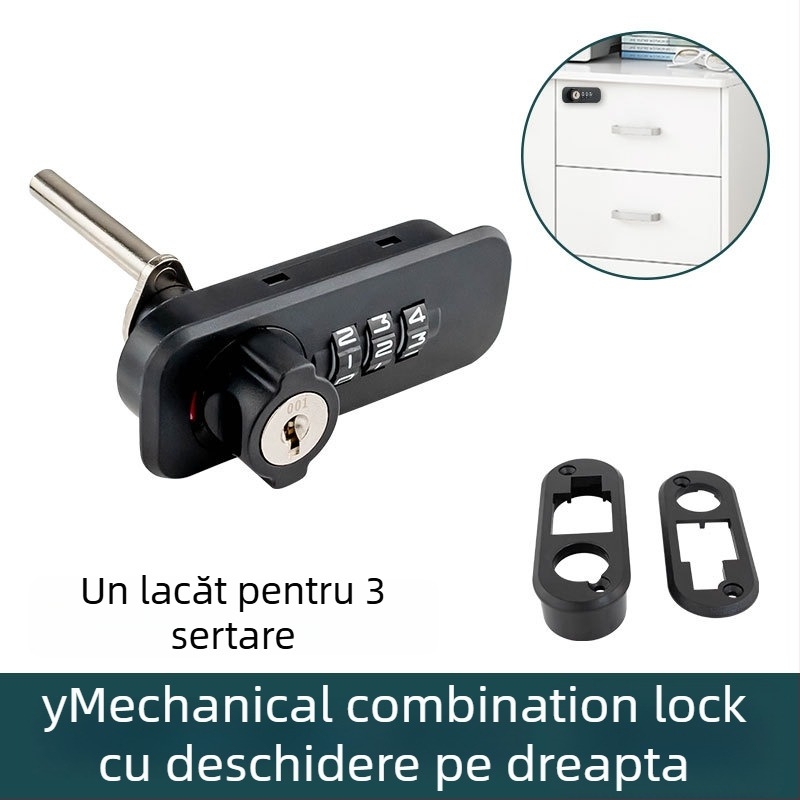 Încuietoare cu combinație pe cadran pentru dulapuri de dosare de birou, cu interblocare în trei, tip numeric, model 666061-11, material: aliaj de zinc + ABS