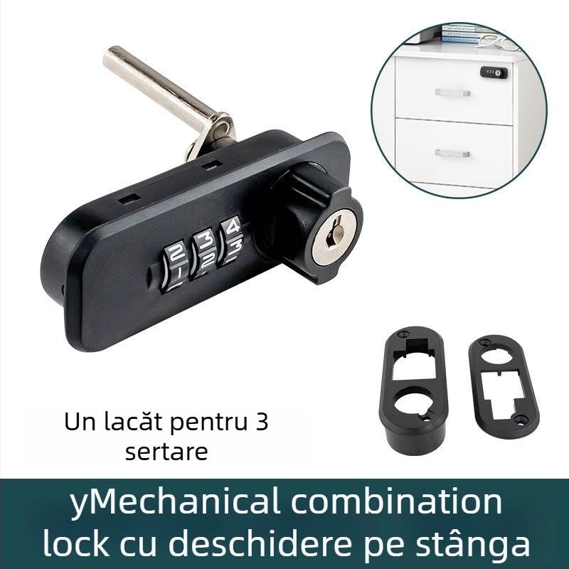 Încuietoare cu combinație pe cadran pentru dulapuri de dosare de birou, cu interblocare în trei, tip numeric, model 666061-11, material: aliaj de zinc + ABS