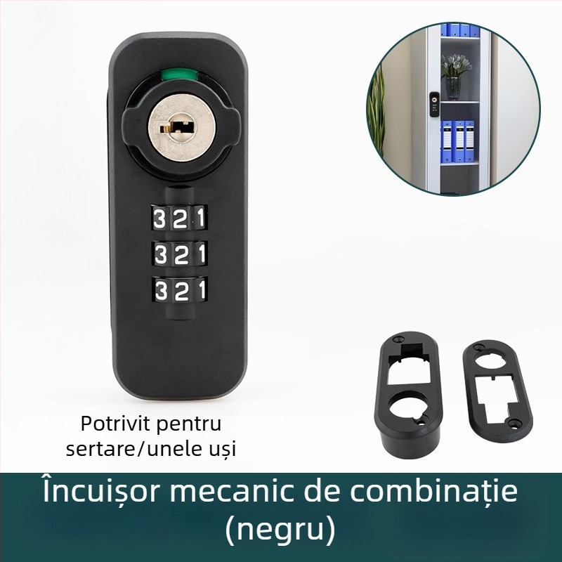 Încuietoare cu combinație pe cadran pentru dulapuri de dosare de birou, cu interblocare în trei, tip numeric, model 666061-11, material: aliaj de zinc + ABS