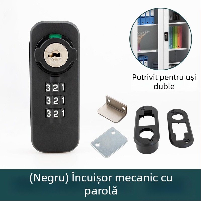 Încuietoare cu combinație pe cadran pentru dulapuri de dosare de birou, cu interblocare în trei, tip numeric, model 666061-11, material: aliaj de zinc + ABS