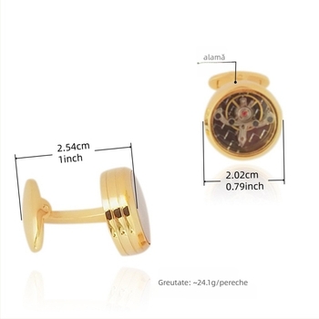 Butoni pentru cămașă cu mișcare Tourbillon - stil francez, unisex, formă geometrică; material cupru, personalizabile