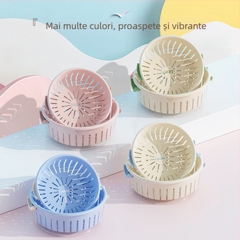 Coș de drenaj pentru fructe, design cu două straturi, capacitate mare, material PP+PET, multifuncțional pentru bucătărie