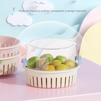 Coș de drenaj pentru fructe, design cu două straturi, capacitate mare, material PP+PET, multifuncțional pentru bucătărie