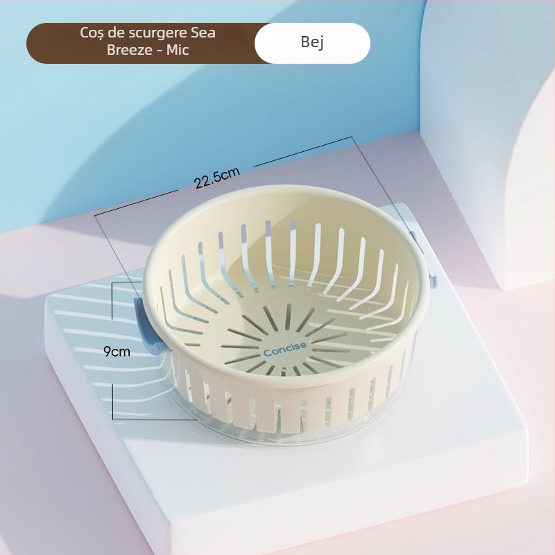 Coș de drenaj pentru fructe, design cu două straturi, capacitate mare, material PP+PET, multifuncțional pentru bucătărie