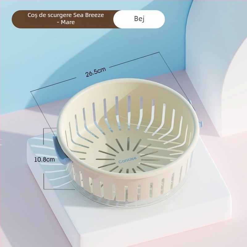 Coș de drenaj pentru fructe, design cu două straturi, capacitate mare, material PP+PET, multifuncțional pentru bucătărie