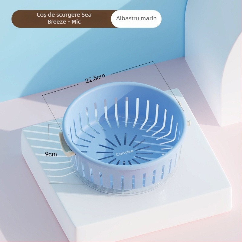 Coș de drenaj pentru fructe, design cu două straturi, capacitate mare, material PP+PET, multifuncțional pentru bucătărie