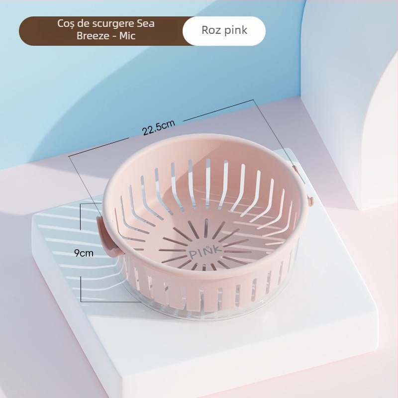 Coș de drenaj pentru fructe, design cu două straturi, capacitate mare, material PP+PET, multifuncțional pentru bucătărie