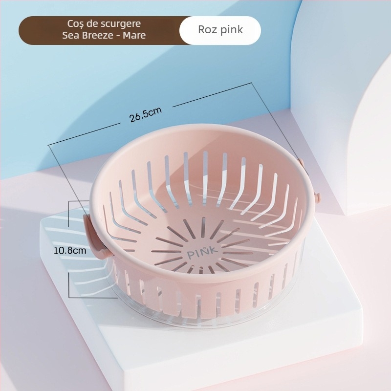 Coș de drenaj pentru fructe, design cu două straturi, capacitate mare, material PP+PET, multifuncțional pentru bucătărie