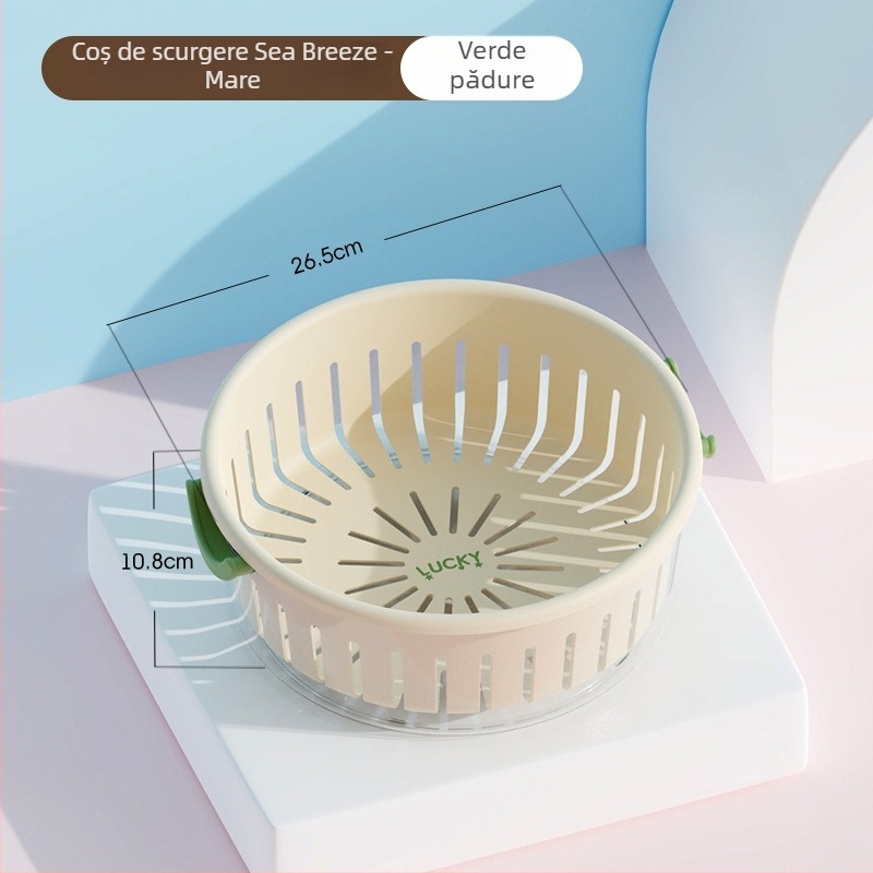 Coș de drenaj pentru fructe, design cu două straturi, capacitate mare, material PP+PET, multifuncțional pentru bucătărie