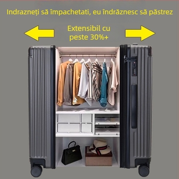 Valiză extensibilă din fibră de carbon, cu lacăt TSA de tip combinație, set de 3 piese, cu roți universale