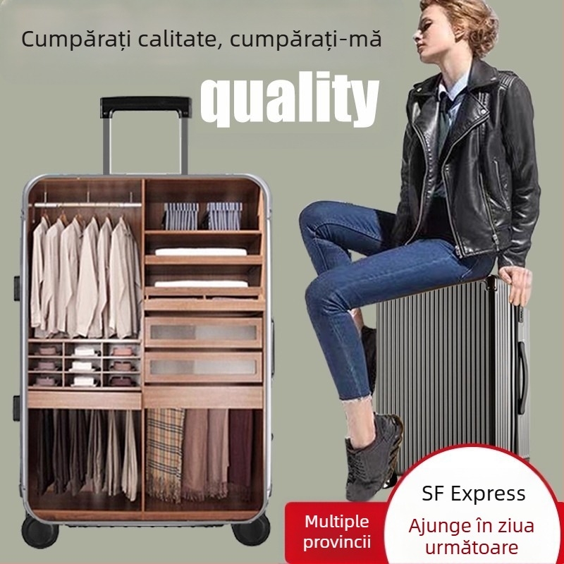 Valiză extensibilă din fibră de carbon, cu lacăt TSA de tip combinație, set de 3 piese, cu roți universale