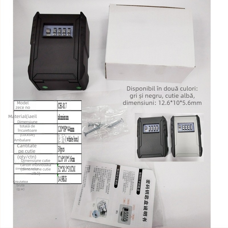 Cutie mecanică pentru chei din aliaj de aluminiu CH-846, pentru chei și carduri de cameră, destinată decorării de casă și proiectelor de construcție, pentru companii de decor și B&B, potrivită pentru locuințe, școli, depozite și șantiere