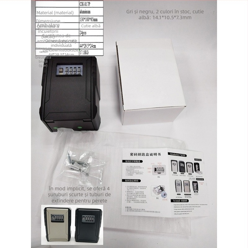 Cutie mecanică pentru chei din aliaj de aluminiu CH-846, pentru chei și carduri de cameră, destinată decorării de casă și proiectelor de construcție, pentru companii de decor și B&B, potrivită pentru locuințe, școli, depozite și șantiere