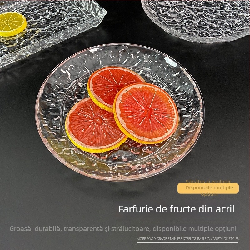 Farfurie pentru fructe din acrilic, cu model de gheață, rotundă, stil lux lejer-retro (Material: Acrilic; Categorie: Farfurie pentru fructe; Marcă: Luminous suit battery; Stil: Lux lejer retro; Calitate: Premium)