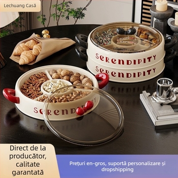 Farfurie de fructe Lechuang, plastic PP, stil modern minimalist, multi-etaj cu capac, lansare vară 2024