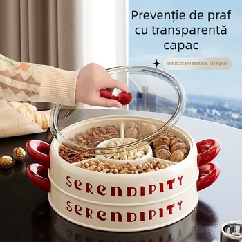 Farfurie de fructe Lechuang, plastic PP, stil modern minimalist, multi-etaj cu capac, lansare vară 2024